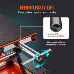 Bostome 1100 LBS motorcycle scissor lift jack with a wide non-slip deck and detachable crank handle.