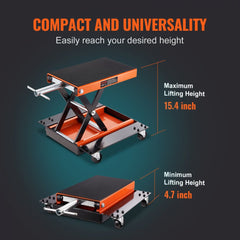 Bostome 1100 LBS motorcycle scissor lift jack with a wide non-slip deck and detachable handle.