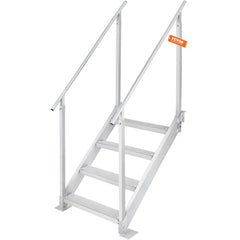 4-step aluminum dock ladder with dual handrails and nonslip pedals for secure water access.