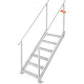 Silver adjustable aluminum dock ladder with 6 steps and dual handrails.