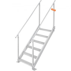 Silver adjustable aluminum dock ladder with 6 steps and dual handrails.