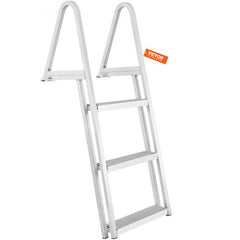 White 3-step removable aluminum dock ladder with handrails and nonslip steps.