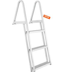 White 3-step removable aluminum dock ladder with handrails and nonslip steps.
