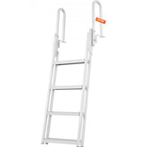 Aluminum 4-step dock ladder with flip-up design, nonslip pedals, and thickened handrails.