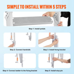 Aluminum 4-step dock ladder with flip-up design and nonslip pedals for secure access.