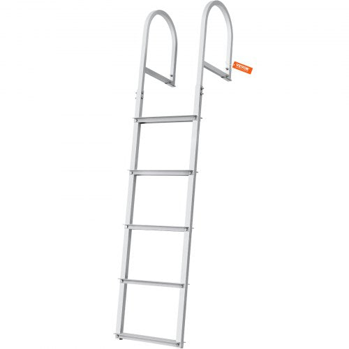 Aluminum dock ladder with five steps, nonslip pedals, and ergonomic handrails for safe access.