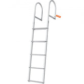 Aluminum dock ladder with five steps, nonslip pedals, and ergonomic handrails for safe access.