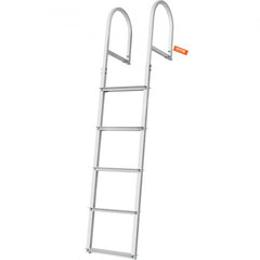 Aluminum dock ladder with five steps, nonslip pedals, and ergonomic handrails for safe access.