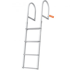 Four-step aluminum dock ladder with handrails and nonslip pedals, removable design.
