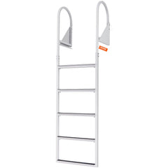 Aluminum 5-step dock ladder with flip-up design and nonslip pedals for easy access.