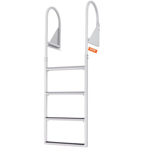 Aluminum 4-step dock ladder with flip-up design and nonslip rubber pedals for easy access.