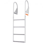 Aluminum 4-step dock ladder with flip-up design and nonslip rubber pedals for easy access.