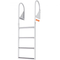 Aluminum 4-step dock ladder with flip-up design and nonslip rubber pedals for easy access.
