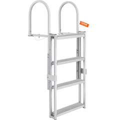 Aluminum 4-step retractable dock ladder with non-slip steps and 350 lbs capacity.