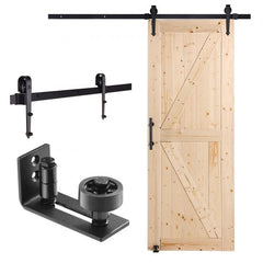 30" x 84" spruce wood sliding barn door with hardware kit and dual handle options.