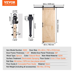 30" x 84" spruce wood sliding barn door with hardware kit and dual handle options.