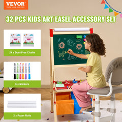 Bostome 32-piece easel accessory set with chalk, markers, and paper rolls for kids' creativity.