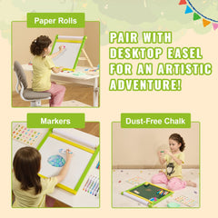32-piece easel accessory set with chalk, markers, and paper rolls for creative play.