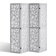 Bostome 4-panel wood room divider in white Paulownia with pegboard feature and 360° hinges.