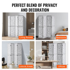 Bostome 4-panel wood room divider in white Paulownia with pegboard and 360° rotating hinges.