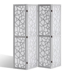 Bostome 4-panel white wood room divider with pegboard feature for organizing office supplies.