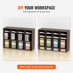 Wood literature organizer with 36 compartments and adjustable shelves for efficient document storage.