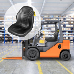 Black vinyl tractor seat with high back, ergonomic design, and drain hole for moisture.