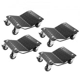 Bostome car wheel dolly set of four with steel construction and 3-inch locking casters.