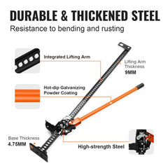 Orange 60-inch high-lift farm jack with 7000 lbs capacity, thickened steel construction, and hot-dip galvanizing.