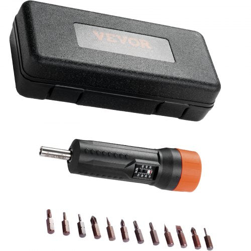 Bostome 1/4" drive torque screwdriver set with adjustable torque and 12 magnetic bits.