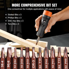 Bostome 1/4" drive torque screwdriver set with adjustable torque and 12 magnetic bits.