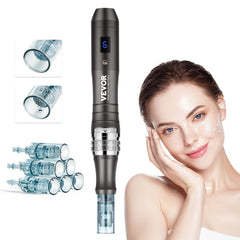 Bostome M8 Microneedling Pen with 6-speed settings and 6 disposable needle cartridges.