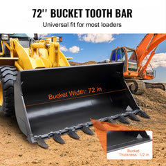 Bostome 72" heavy duty bucket tooth bar with 9 teeth for tractor loaders, designed for excavation.