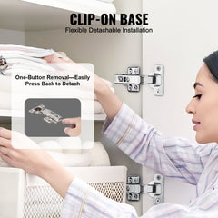 A pack of 60 stainless steel soft close cabinet hinges for frameless doors.