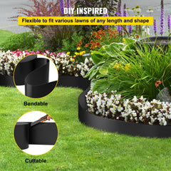 Black recycled HDPE landscape edging, 150ft long and 10in high, designed for garden borders.