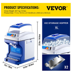 Bostome Commercial Ice Shaver with a 5L hopper and stainless steel blade for efficient ice making.
