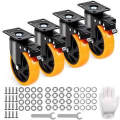 Bostome 5-inch swivel plate caster wheels with heavy duty PVC and dual ball bearings, 4-pack.