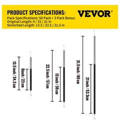 Bostome 53-pack of rubber bungee cords in assorted sizes with heavy duty S-hooks.