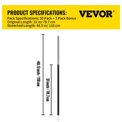 Bostome 53-pack of 31" EPDM rubber bungee cords with stainless steel S-hooks for secure tie-downs.