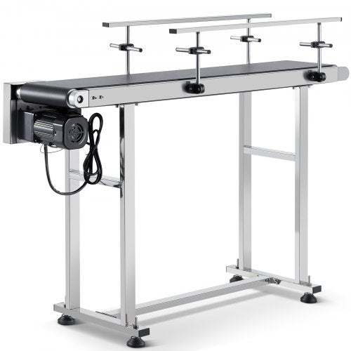 Bostome 47" stainless steel motorized belt conveyor with adjustable speed and PVC belt.