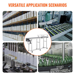 Stainless steel motorized PVC belt conveyor with adjustable speed and wear-resistant belt.