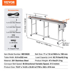 Stainless steel motorized PVC belt conveyor with adjustable speed and wear-resistant belt.
