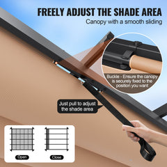 Beige canopy pergola with a heavy-duty aluminum frame and adjustable retractable design.