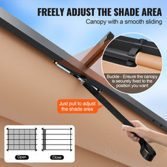 Beige outdoor retractable pergola with heavy-duty aluminum frame and adjustable sun shade.