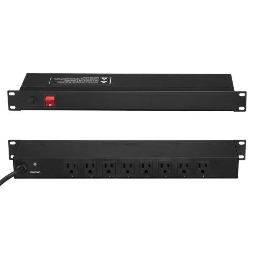 19-inch 1U rack mount PDU with 8 outlets and surge protection for organized power distribution.