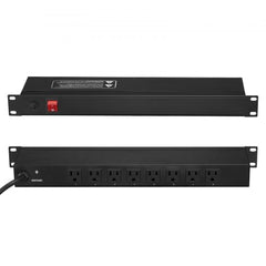 19-inch 1U rack mount PDU with 8 outlets and surge protection for organized power distribution.
