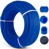 300ft coil of 3/4-inch blue non-barrier PEX tubing for hot and cold water plumbing.