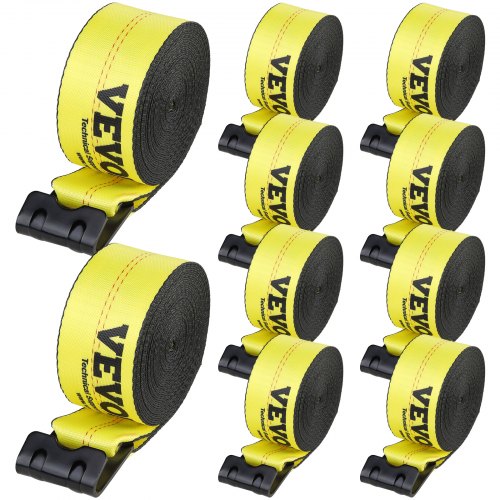 Bostome 4"x40' yellow winch straps with flat hooks, designed for heavy load securing.