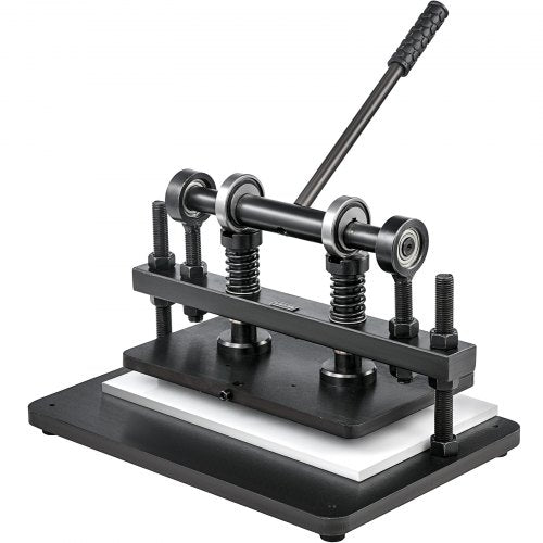 Manual leather cutting machine with a 360x260mm platen and durable steel construction.