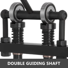 Manual leather cutting machine with a 260x150mm platen and sturdy steel construction.